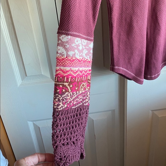 Free People NWT InThe Mix Colorful Crochet Crewneck Long Sleeve Thermal Knit Top - Picture 6 of 14